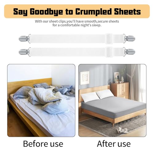 WELHAEPI Bed Sheet Clips - Adjustable Bed Sheet Holder Straps, Elastic Sheet Straps Suspenders Clips, Heavy Duty Sheet Crippers, Sheet Corner Holders Fasteners Straps for Bedding(White, 8 Pack) - Image 4