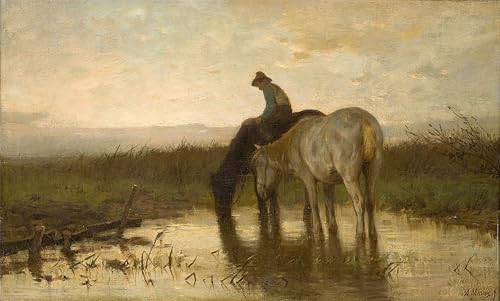 Art Tableau Drinkende Paarden d'Anton Mauve Image Sur Toile Décoration Murale Salon Chambre