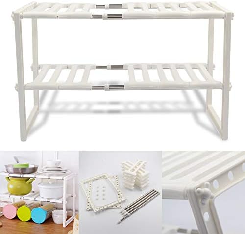 Trintion Under Sink Shelf 50cm to 70cm Adjustable Kitchen Rack Organizer Expandable Storage Tidy Shelf Unit Organizer for Shelving Unit