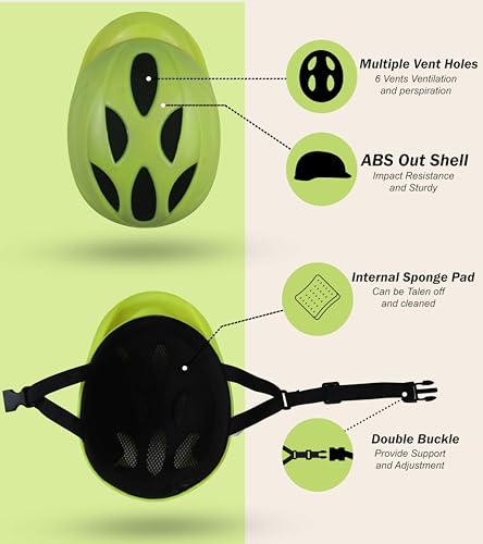 Image of OXYGEN Kids Helmet Adjustable Cycle Helmet Bicycle Helmet for Kids Age 3 to 8 Years Lightweight ABS Shell EPS Foam Shock Absorbent Ventilated Helmet for Cycling Skating Scootering Neon Yellow