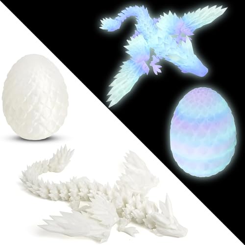 Œuf de Dragon Imprimé en 3D, Dragon et Œuf de Dragon Lumineux Iridescents, 22CM Figurines d'Œuf de Dragon avec Articulations et Ailes Flexibles, Mystérieux Œuf de Dragon pour Décorations, Cadeaux