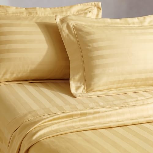 Image of LANE LINEN 100% Cotton Super King Elastic Fitted Bedsheet with 2 Pillow Cases | Damask Stripe 3pc Bedding Set- 1.83M x 1.98M + 30cm Deep Pocket | Breathable Fabric | Oeko-TEX Certified - Cocoon