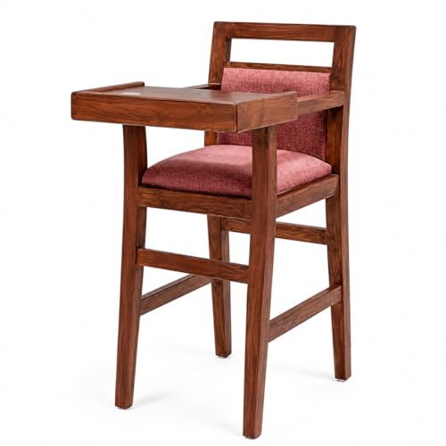 Image of Solid Sheesham Wood Baby High Chair with Removable Tray | Feeding Chair for Babies & Todlers (6 Months-5 Years) | Cushioned Seat with Safety Harness | Premium Walnut Finish