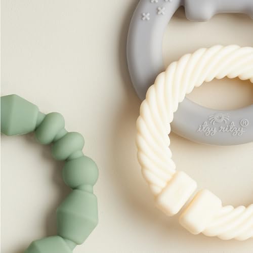 Image of Itzy Ritzy Itzy Loops Silicone Sensory Teether - Includes 2 Soft Textured Teething Rings & 1 Link - Easy to Hold for Babies - Attaches to Stroller, Car Seat & More - BPA-Free - Elephant Design
