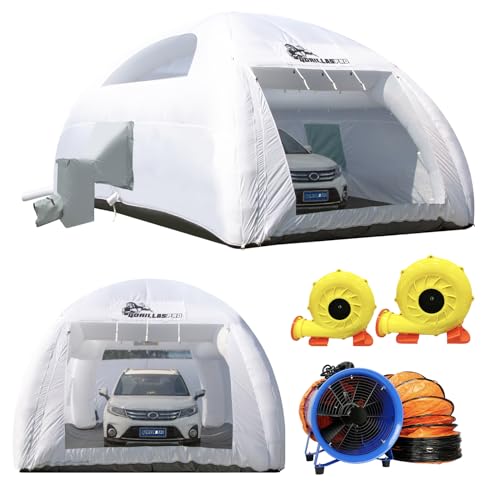 GORILLASPRO Upgrade Portable Inflatable Paint Booth with Air Draft Device & Exhaust Fan 26x15x11Ft with Blowers Professional Inflatable Spray Booth Portable Car Parts Working Booth Tent