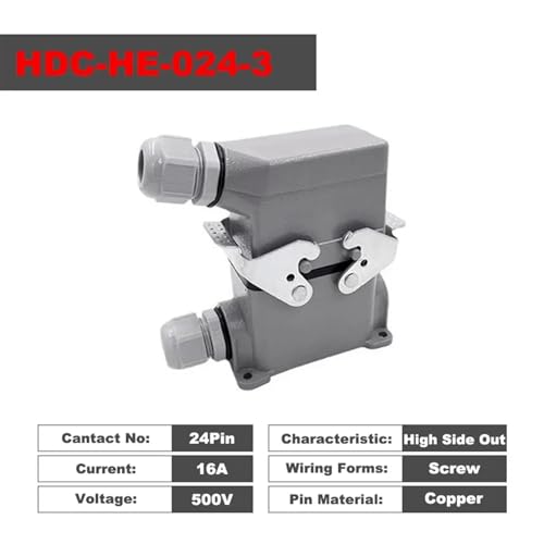 Conector industrial rectangular HDC-HE-024-3 24pin 16A 500V miniatura 2