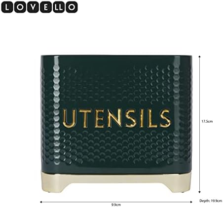 KitchenCraft Lovello Textured Kitchen Utensil Holder, 19 x 9 x 18cm  Hunter Green & Gold