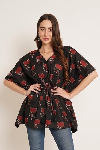 Image of COTLAND Fashions Jaipuri Cotton Kimono Sleeves Printed Longline Kaftan Top for Women