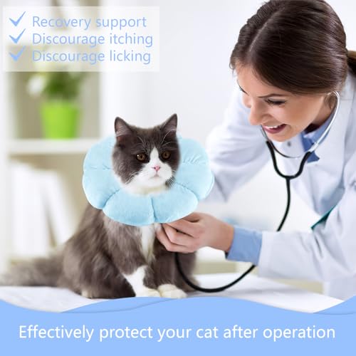 Moosono Halskrause Katze, Weich Halskrausen, Einstellbarer Katzenkragen für Nach Operationen, Sonnenblume Katzen Halskrause für Kleine Hunde und Katzen (Blau)