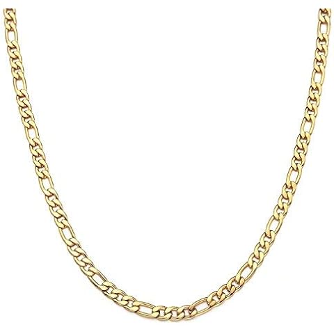Dubai Collections 24K Figaro 5mm Gold Chain Necklace Jewelry Men/Women Life Time USA Made Gift 24-28 Inches (22) Cover