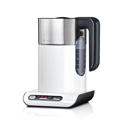 Bosch kabelloser Wasserkocher TWK8611P, Abschaltautomatik, Überhitzungsschutz, Temperaturwahl, Warmhaltefunktion, 1,5 L, 2400 W, weiß