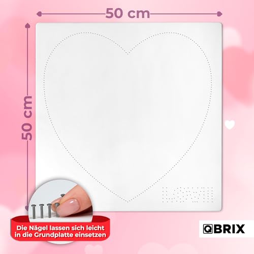 QBRIX Herz – String Art Fadenbild DIY | personalisiertes Geschenk | eigenes Foto als Garnbild | Wunschmotiv | Wandbild (Herz Form 50×50 cm)
