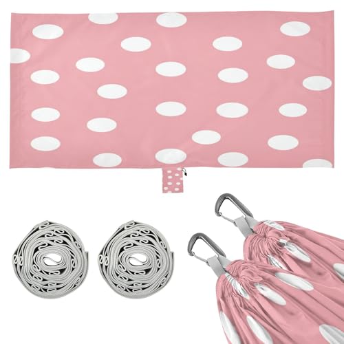 Haskirky Cute Polka Dots Camping Hammock, Single Portable Hammocks with Tree Straps & Attached Carry Bag, 330Lbs Capacity Perfect for Outside Indoor Hiking Beach Backpack Travel