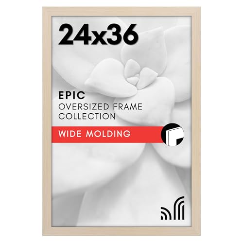 Americanflat 24x36 Poster Frame with Polished Plexiglass - Wide Picture Frames Made of Engineered Wood for Vertical or Horizontal Wall Display - Epic Collection - Light Wood