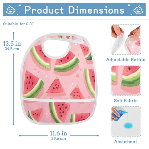 Baby Bibs for Boy and Girls 5 Pack Cotton Adjustable Newborn Bibs for Drooling & Teething, Watermelon Slice4
