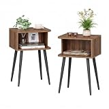 YAUKTAK Mesitas de Noche Pack 2 de Madera, para Dormitorio y Salón Marrón Rustico LET109R