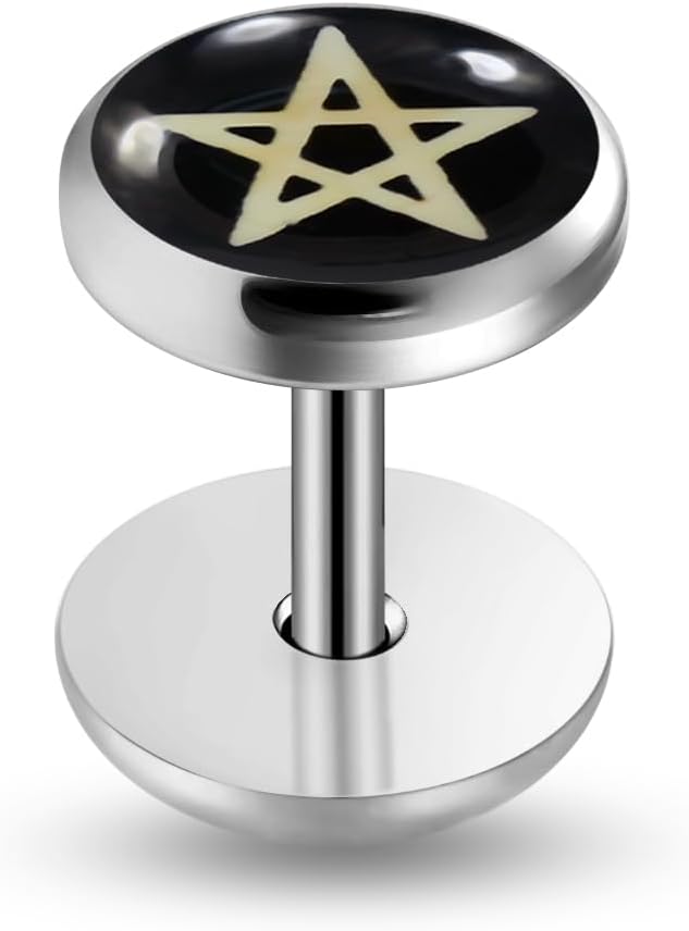 Star Logo Picture Top 16 Gauge 316L Surgical Steel Fake Ear - Fauxs Plug - Gauge Earring Body Piercing Jewelry