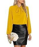 CZYINXIAN Womens Tops Dressy Casual Chiffon Blouse Bow Tie Neck Long Sleeve Casual Office Blouse Top(Yellow,Large)