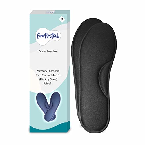 Image of Footvital Memory Foam Shoe Insoles Comfortable Insoles Supports Heel & Arch Absorbs Foot Sweat & Moisture Ultra Soft Cushioned Lightweight Durable Washable Pads for Men & Women Black (1 Pair)(Size-8)
