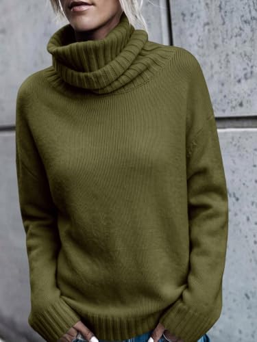 Image of FISACE Womens Oversized Turtleneck Pullover Sweater Cable Knit Sweater Tops