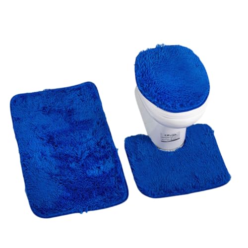 XIZHI Bathroom Rugs Sets 3 Piece,U-Shaped Toilet Floor Mat +Non Slip Rugs +Toilet Lid Cover Mat,with PVC Point Rubber Backing (Blue)