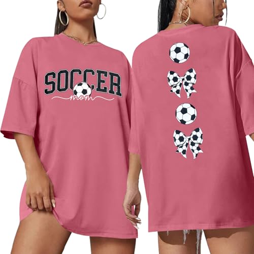Image of ALLTB Soccer Cup 2026 Shirt Soccer Mom Shirts Women Oversized Football Match Season Jersey Bow T-Shirt Short Sleeve Top
