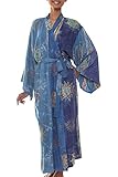 NOVICA Blue Women's Batik Printed Robe, Blue Baliku' (One Size Fits Most)