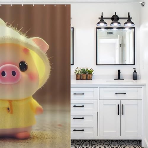 Rideau de douche imperméable avec 12 crochets motif cochon mignon - 5