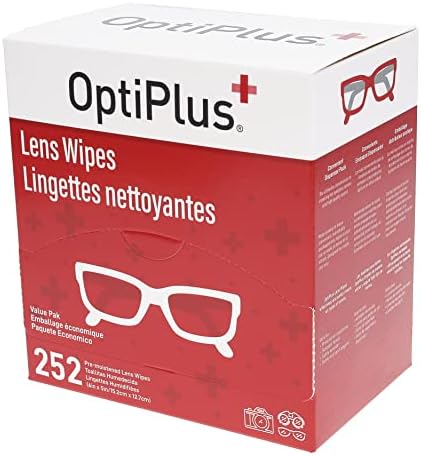 OptiPlus Eyeglass Lens Wipes l Pre-Moistened l Cleaning Wipes for Glasses, Computer & Laptops Screens, Smart Phones, Optical Lens, Goggles, and Watch Screen l Quick-Dry & Scratch-Free | 252 Count