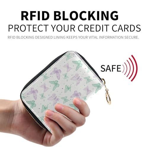Green Purple Butterfly Women's Card Holder Wallet Durable PU Leather with RFID Blocking Full-Zip Security 11 Slots in Mini Size, Ideal for Purse Travel or Daily Organization2