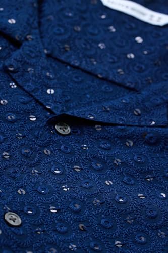 Image of SNITCH Men Casual Shirt | Regular Fit Half Sleeve Cuban Collar Textured Pattern with Embellished Sequins | 100% Viscose & Breathable Fabric for Everyday Wear