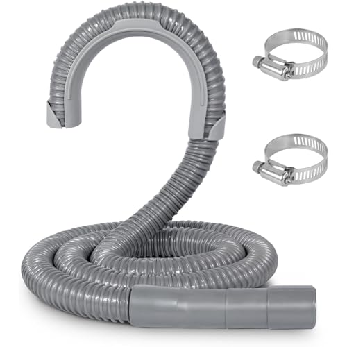 KAINGA 6 FT Washing Machine Drain Hose, Corrugated and Flexible Washing Machine Hose, Discharge Hose Replacement for Whirlpool, GE, Kenmore, Clamps and Hook Included, Grey