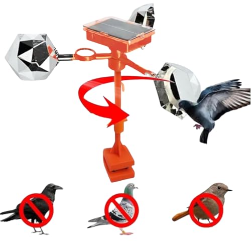 HOGOOD Reflect-a-Bird Deterrent with Solar Voice Scarer Flash Bird Repellent Rhombic Polygon Reflect Bird Deterrent 360 Wind Driven Flash Anti Bird Defender Bird Spinning Reflector for Garden
