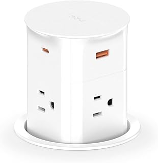 Pop up Outlet for Countertop with PD 20W USB C Fast Charging,3.15" Desk Grommet Power Station,4 Outlets,4 USB,Kitchen Island Pop Up Electrical Outlet, Office Power Supply