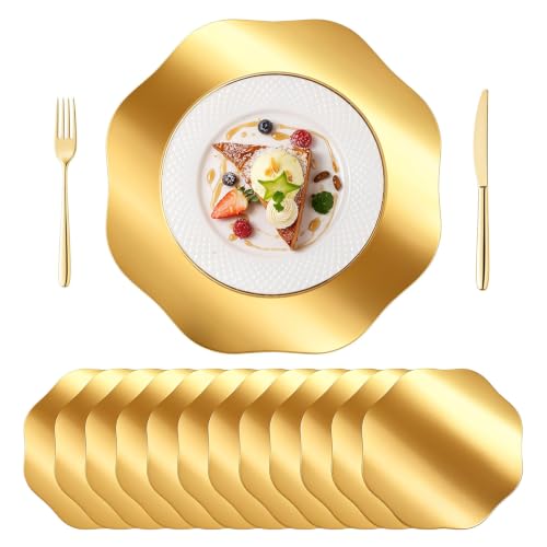 DI QIU REN 50 PCS 13 in Gold Paper Placemats, Disposable Charger Table Mats | Octagonal Thicken Decorative Plate, Mirrored Finish,Chargers for Dining Table Settings/Banquet/Kitchen/Wedding/Birthday/Party