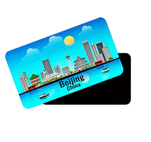 Image of dhcrafts Rectangular Rubber Fridge Magnet /Magnetic Card Blue China Beijing Design Pack of 1 (8.6cm x 5.4cm)