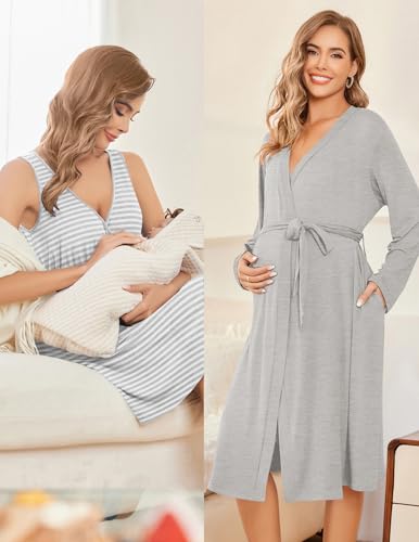 Image of Ekouaer Maternity Nursing Gown and Robe Set Labor Delivery Nursing Nightgowns for Breastfeeding Pregnancy Clothes