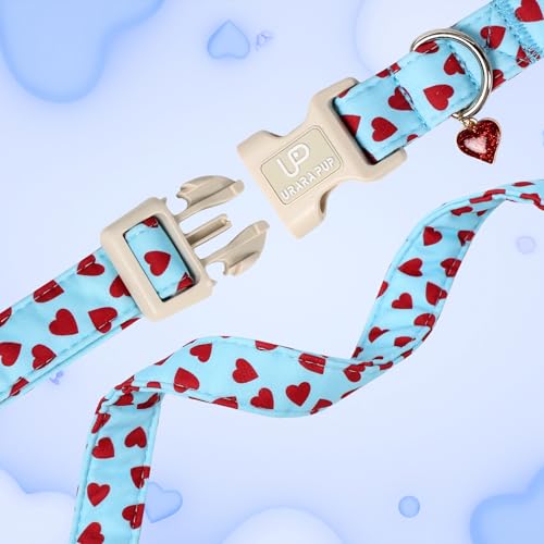 Image of Valentine's Dog Collar, UP URARA PUP Pink Heart Adjustable Pet Collar with Bowknot Charm, Wedding Dog Accessories for Small Medium Large Dogs
