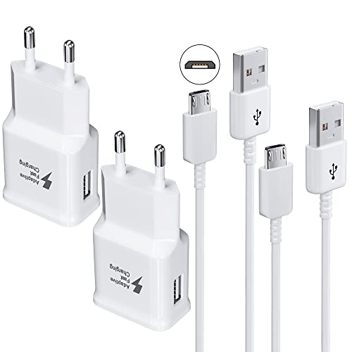 Kit Cargador Adaptable de Carga Rápida Compatible con Samsung Tablet/Teléfono Galaxy S7/S7 Edge/S6/S6 Plus/A6/J7/J3/Note5 4, Enchufe Cargador Rápido USB 2.0 y Cable Micro USB 1.5m (2-Pack)