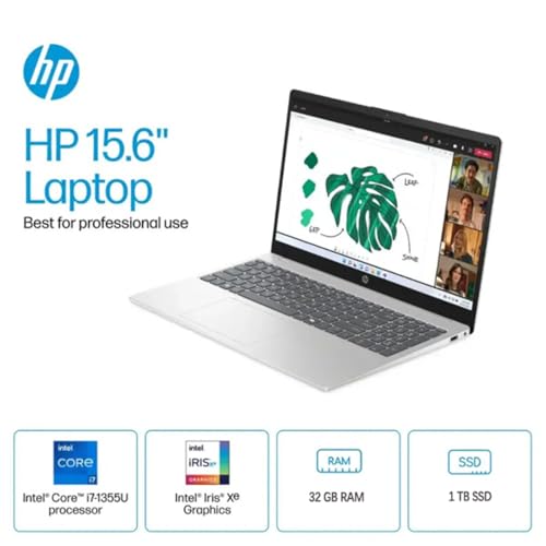 Image of HP 15.6 Touchscreen Laptop for Business, Intel 13th Gen i7-1355U, 32 GB DDR4 RAM, 1 TB SSD, 15.6 inch FHD Touch Display, Iris Xe Graphics, Fast Charge, Windows 11 Pro