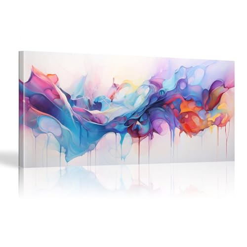 Peinture murale abstraite grand cadre intérieur 80x160 cm toile bleu violet