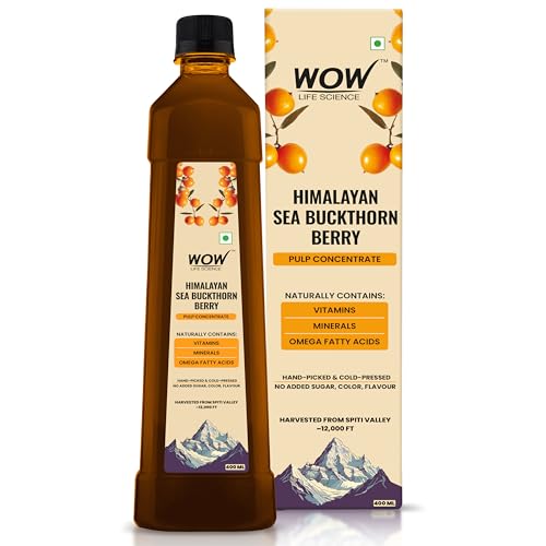 Image of WOW Life Science Himalayan Sea Buckthorn Berry Pulp Concentrate | Cold‑Pressed from Spiti Valley | Rich in Omega 3‑6‑7‑9, Vitamins & Antioxidants | Heart, Gut, Skin & Immunity Support | No Added Sugar | Makes 80 Glasses | 400 ML