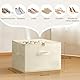 Eurhomewit Schuhorganizer Platzsparend, Passt 16 Paare, Schuh Organizer für Schrank Durchsichtigem Deckel, Große Schuh Aufbewahrung, Aufbewahrungsbox mit Netztasche und Tragegriff (Beige)