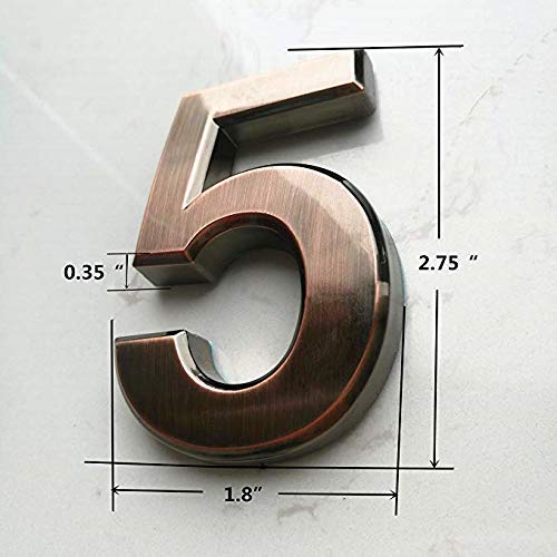 Hopewan Mailbox Numbers, Apartment Door Number Stickers For Address House Sign, Raised 3D Style, Bronze Brushed, 2-3/4In High.(2.75" 10 Pack (0-9）, Bronze) #TOP2