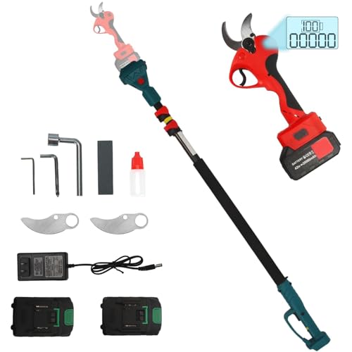 2-in-1 Electric Pruning Shears, Brushless Cordless Pruner Secateurs with 7.2-ft Extension Pole, 1.77Inch (45mm) Cutting Diameter Pruners with 21V Battery, Tree Pruner Branch Cutter, LCD Display
