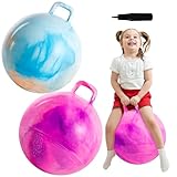 Upper Rider 2 Pcs 20 Inch Hopper Ball for Kids 6-12, Bouncy Balls with Handle for Toddlers, Inflatable Hippity Hop Jumping Balls, Sit On Hopping Toys with Pump for Girls Boys, Blue Pink