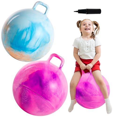 Upper Rider 2 Pcs 20 Inch Hopper Ball for Kids 6-12, Bouncy Balls with Handle for Toddlers, Inflatable Hippity Hop Jumping Balls, Sit On Hopping Toys with Pump for Girls Boys, Blue Pink by Upper Rider - Used condition - US$30.46