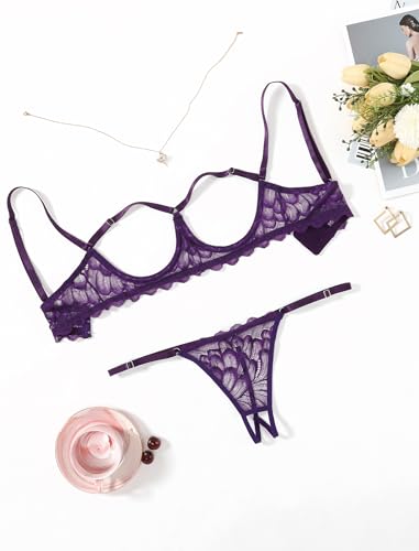 Avidlove Lingerie Set For Women Sexy Bra And Panty 2 Piece Lace Lingerie Set With Underwire Purple M thumb #3