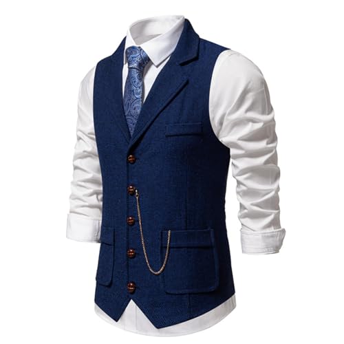 Image of maxToonrain Mens Classic Tweed Suit Vest Casual Sleeveless Herringbone Vest for Tuxedo