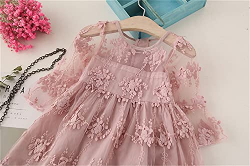 Nnjxd Flower Girls Dress Girls Lace Princess Party Pageant Tulle Summer Vintage Dress 5-6 Years 02Pink #TOP1